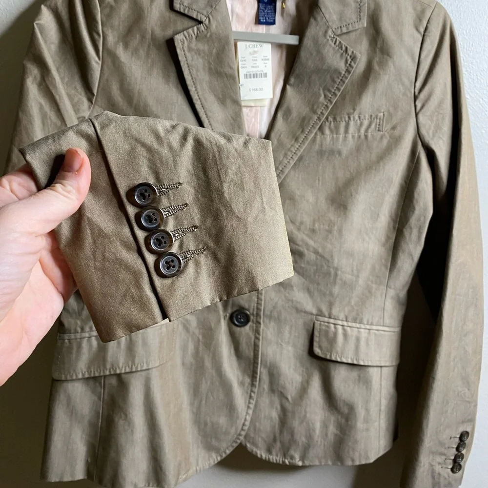 NWT J. Crew Tan/ Taupe Cotton Blazer Two-Button Blazer Size 8 - Picture 3 of 10